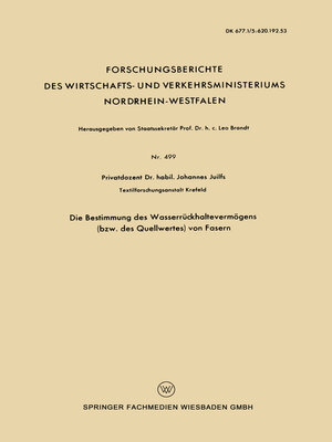 cover image of Die Bestimmung des Wasserrückhaltevermögens (bzw. des Quellwertes) von Fasern